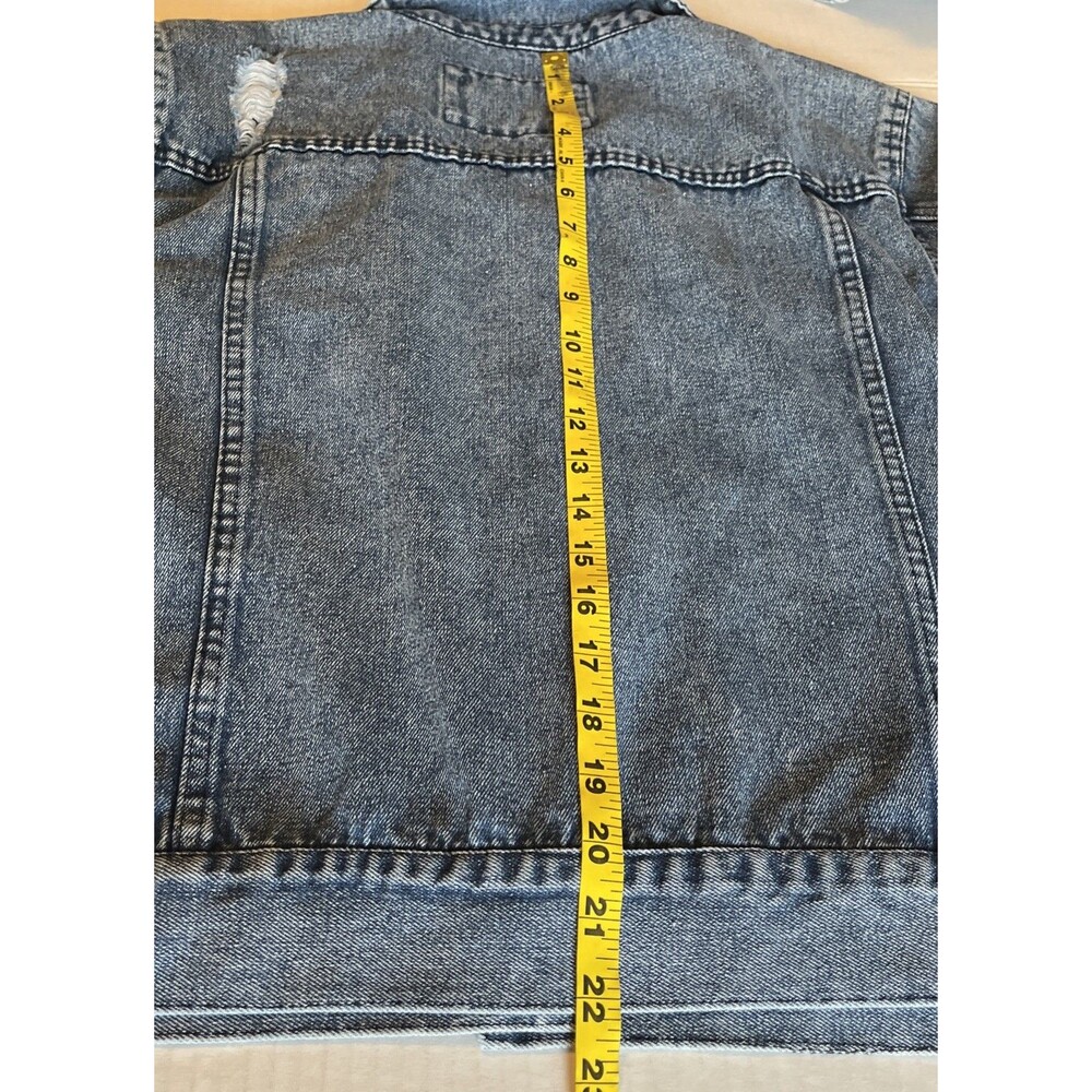 Women’s 1X Denim Jacket Blue Jean Distressed Button Pockets Vintage Charm Staple - Picture 12 of 13